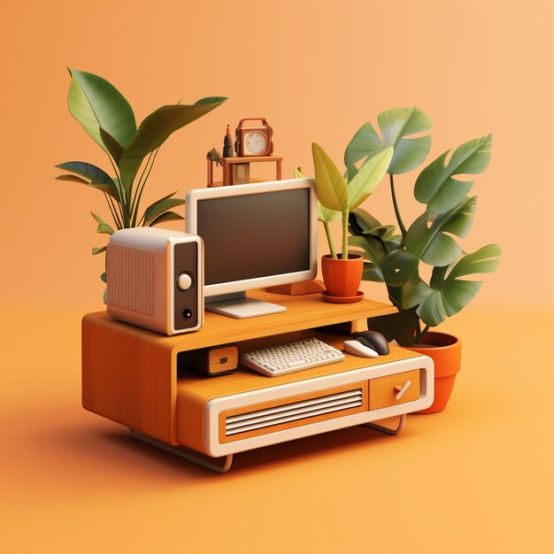Vista de computadora personal 3d con estación de trabajo