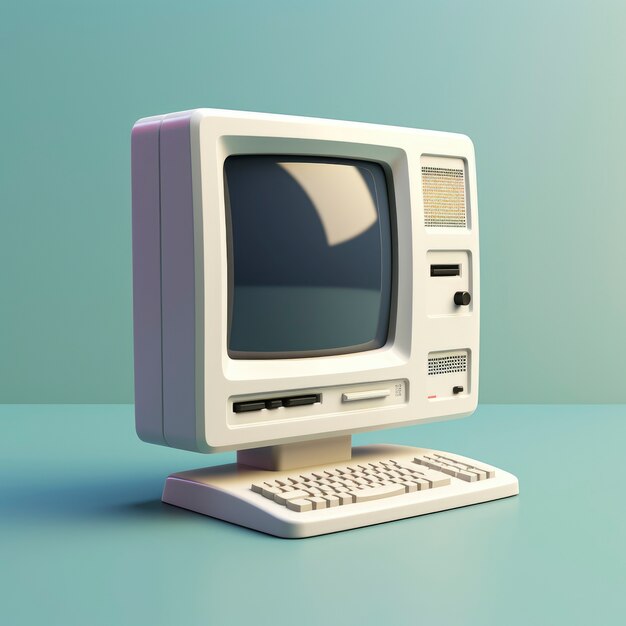 Vista de la computadora retro gráfica 3d