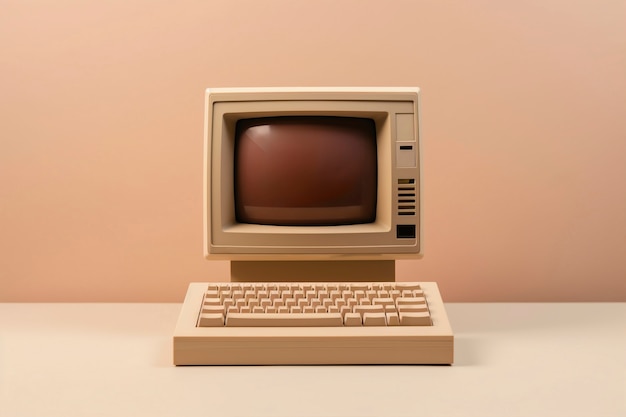 Foto gratuita vista de la computadora retro en tonos de cáscara de nuez