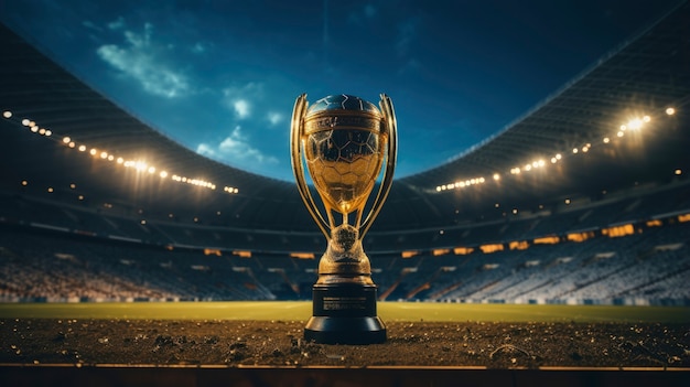 Vista de la copa de oro de fútbol en el campo