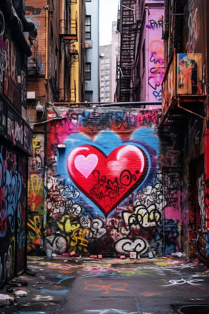 Vista del corazón dibujado en graffiti en la ciudad.