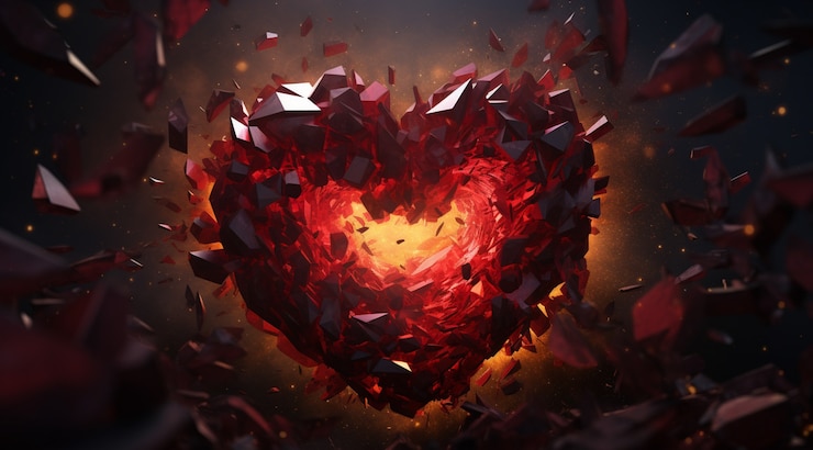 Foto gratuito vista de un corazón roto hecho de piedra preciosa o cristal
