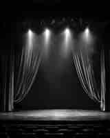 Foto gratuita vista de las cortinas en blanco y negro del escenario del teatro