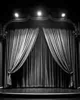 Foto gratuita vista de las cortinas en blanco y negro del escenario del teatro