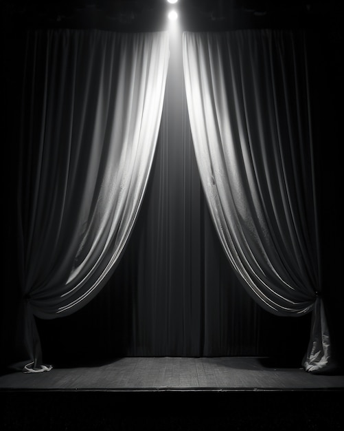 Foto gratuita vista de las cortinas en blanco y negro del escenario del teatro