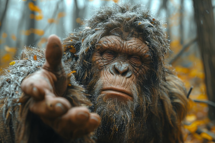 Foto gratuito vista de la criatura bigfoot en la naturaleza al aire libre