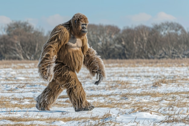 Vista de la criatura bigfoot en la naturaleza al aire libre