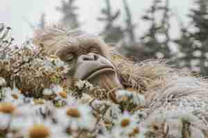 Foto gratuita vista de la criatura bigfoot en la naturaleza al aire libre