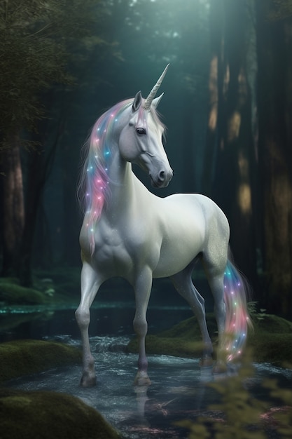 Vista de la criatura mágica y mítica del unicornio.