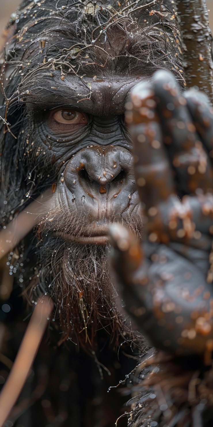 Foto gratuito vista de la criatura sasquatch en la naturaleza al aire libre