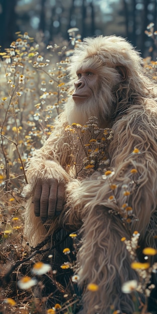 Vista de la criatura sasquatch en la naturaleza al aire libre