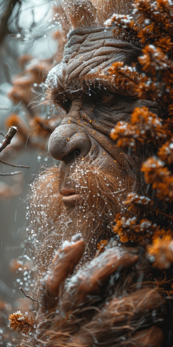 Foto gratuito vista de la criatura sasquatch en la naturaleza al aire libre