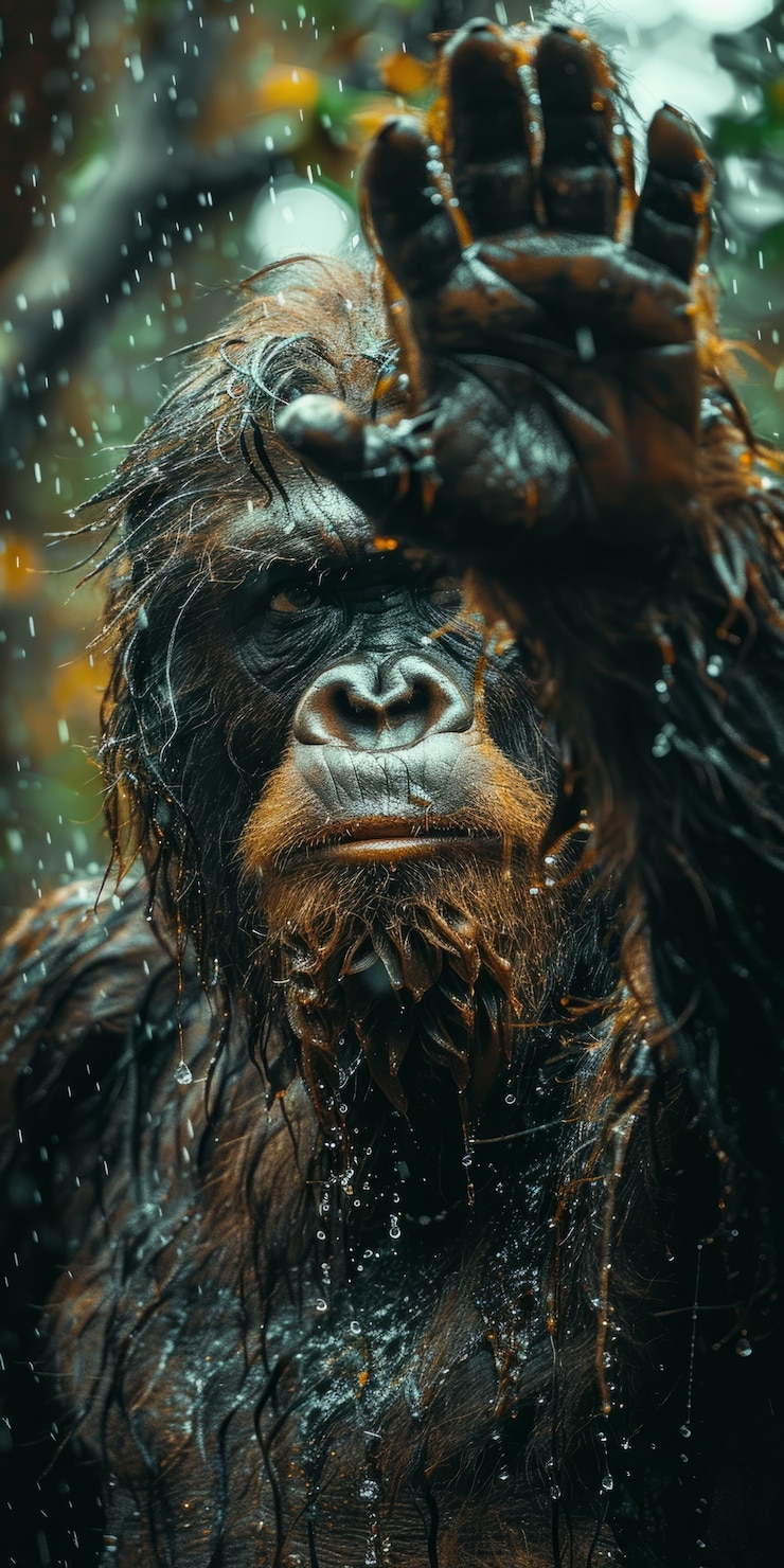 Foto gratuito vista de la criatura sasquatch en la naturaleza al aire libre