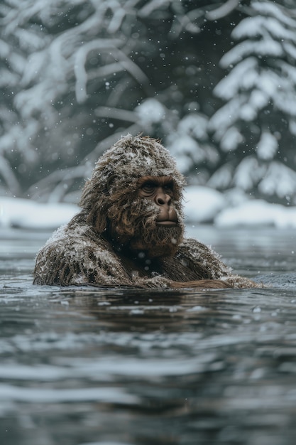 Foto gratuita vista de la criatura sasquatch en la naturaleza al aire libre