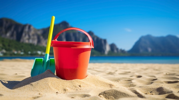 Foto gratuita vista del cubo en la playa de arena