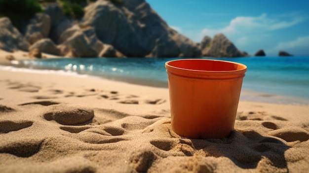 Foto gratuita vista del cubo en la playa de arena