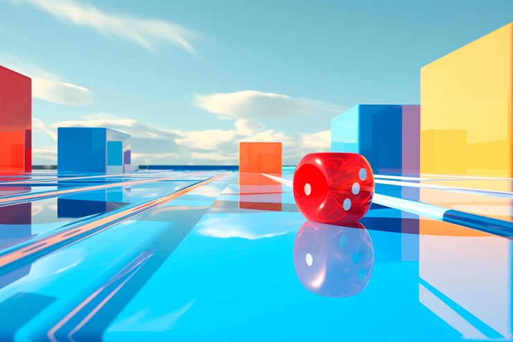 Foto gratuito vista de los dados 3d con paisajes abstractos
