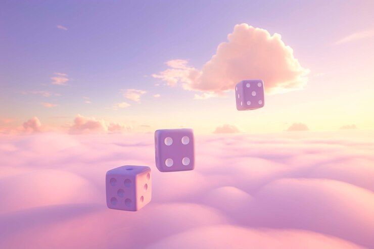 Foto gratuito vista de los dados 3d con paisajes abstractos