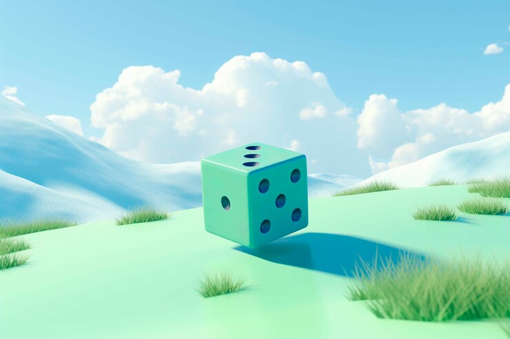 Foto gratuito vista de los dados 3d con paisajes abstractos