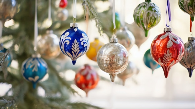 Foto gratuita vista de las decoraciones del árbol de navidad