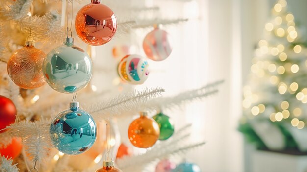 Vista de las decoraciones del árbol de navidad