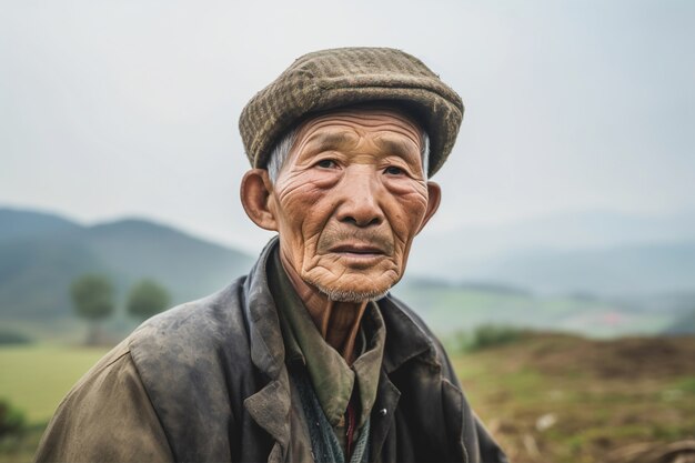 Vista delantera hombre de edad avanzada con fuertes rasgos étnicos