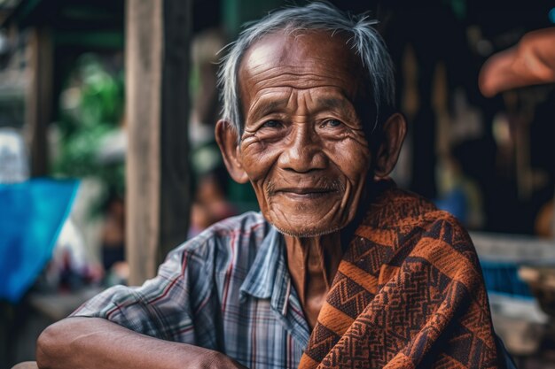 Vista delantera hombre de edad avanzada con fuertes rasgos étnicos