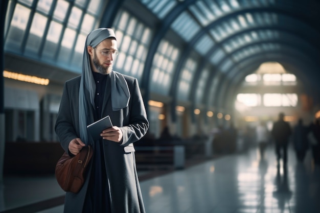 Foto gratuita vista delantera hombre islámico viajando