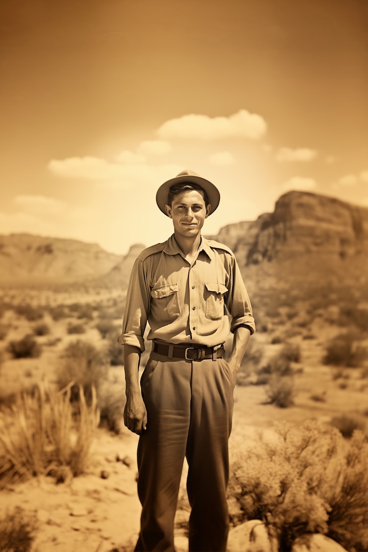 Foto gratuito vista delantera de un joven posando en un retrato vintage