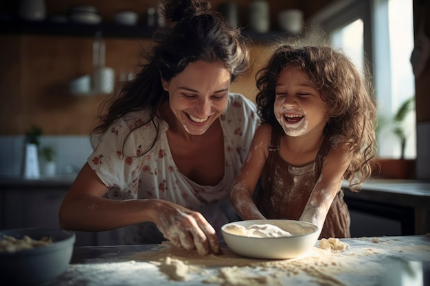 Vista delantera madre y hija cocinando