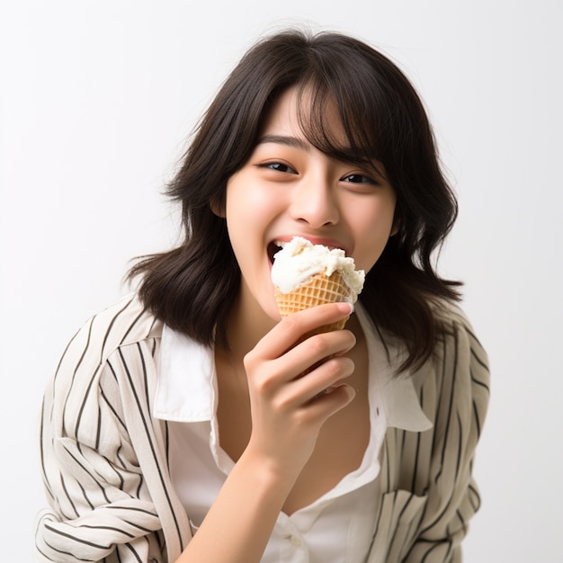 Foto gratuita vista delantera de una mujer con un delicioso helado