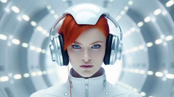 Foto gratuito vista delantera de una mujer posando un retrato futurista