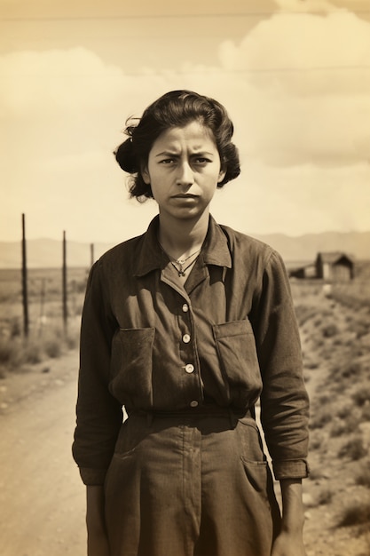 Foto gratuita vista delantera de una mujer posando un retrato vintage