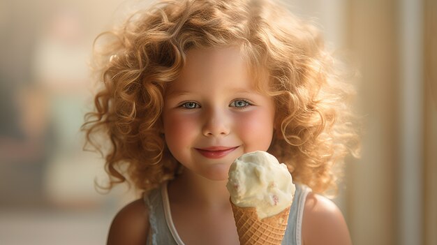 Foto gratuita vista delantera de una niña con un delicioso helado