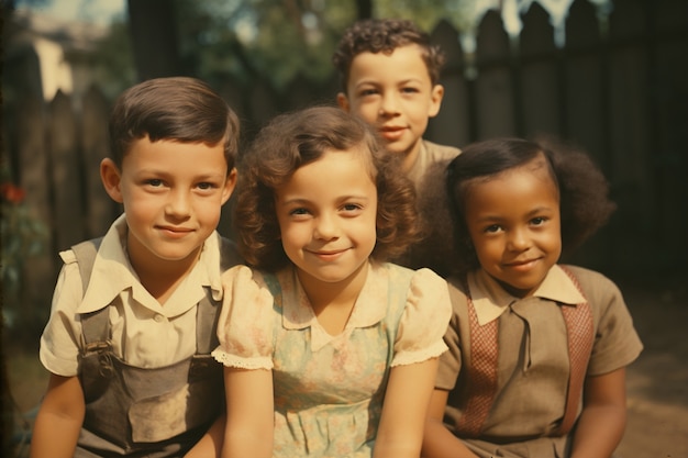 Foto gratuita vista delantera de niños posando en un retrato vintage