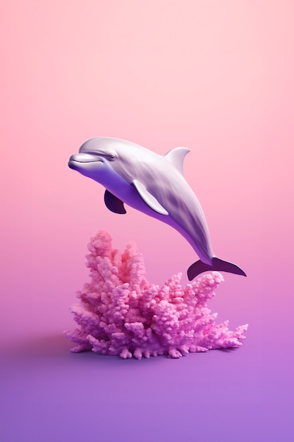 Vista de un delfín en 3D con colores vibrantes