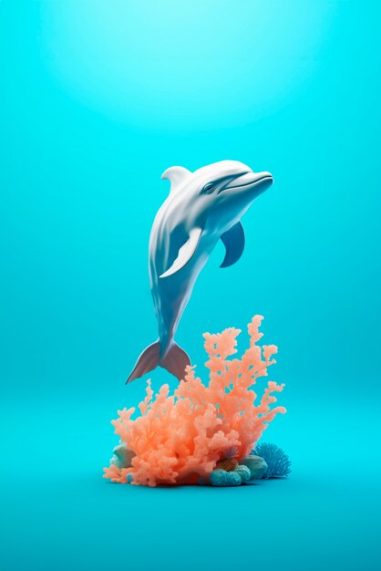 Vista de un delfín en 3D con colores vibrantes
