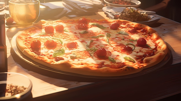 Foto gratuita vista de una deliciosa pizza al estilo de anime