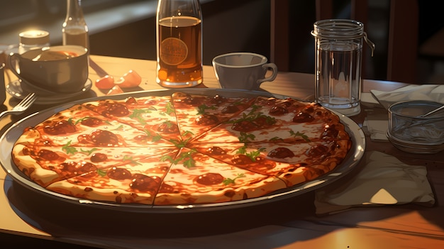 Foto gratuita vista de una deliciosa pizza al estilo de anime