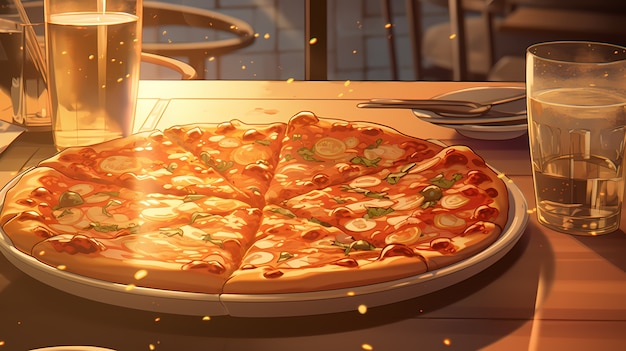 Foto gratuita vista de una deliciosa pizza al estilo de anime