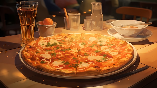 Foto gratuita vista de una deliciosa pizza al estilo de anime