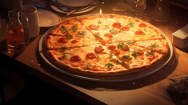 Foto gratuita vista de una deliciosa pizza al estilo de anime