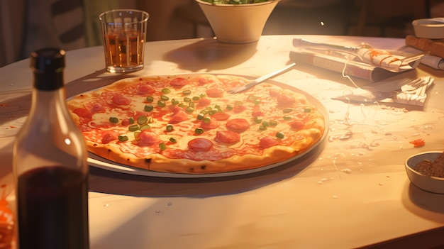 Foto gratuita vista de una deliciosa pizza al estilo de anime