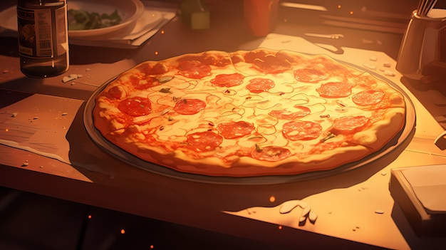 Foto gratuita vista de una deliciosa pizza al estilo de anime