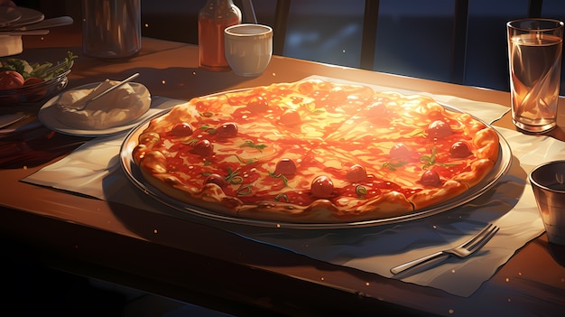 Foto gratuita vista de una deliciosa pizza al estilo de anime