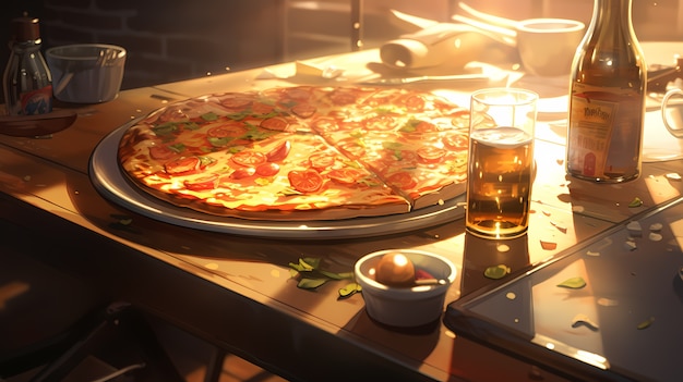 Foto gratuita vista de una deliciosa pizza al estilo de anime