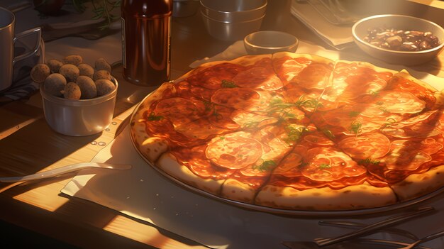 Foto gratuita vista de una deliciosa pizza al estilo de anime