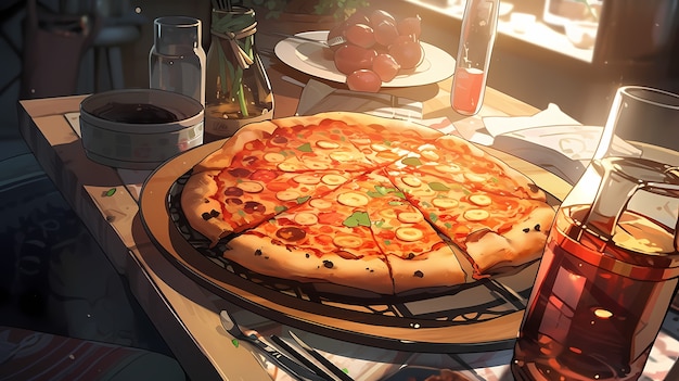 Foto gratuita vista de una deliciosa pizza al estilo de anime