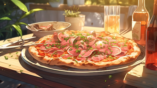 Foto gratuita vista de una deliciosa pizza al estilo de anime