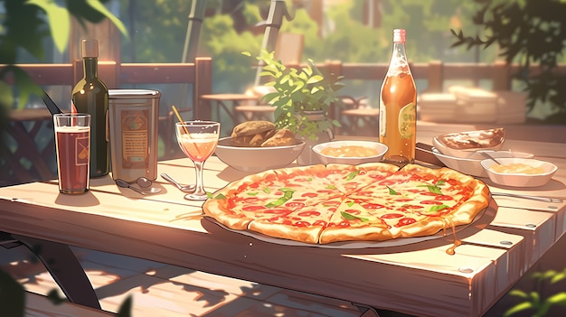 Foto gratuita vista de una deliciosa pizza al estilo de anime